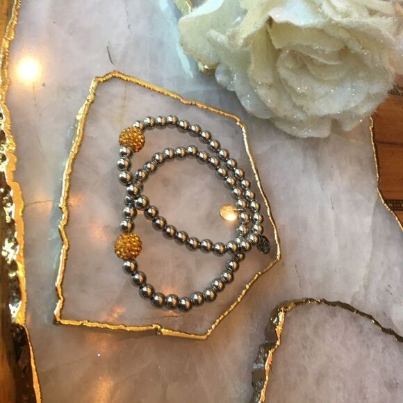 SILVER RUSTIC Cuff with Amber Gold Crystal Bead! - Picture 10 of 17